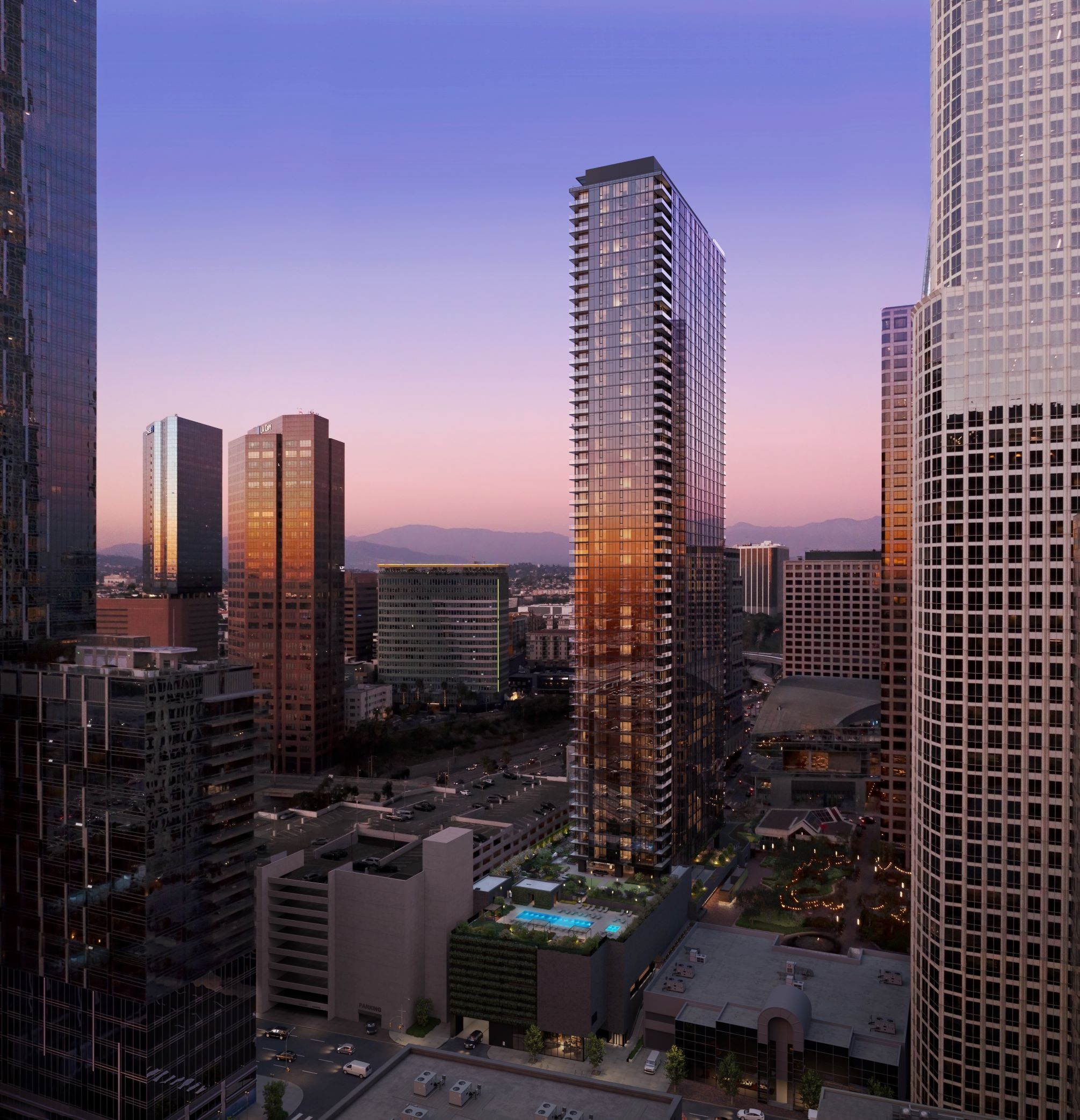 Exterior of the building view along with surrounding buildings and sky in background