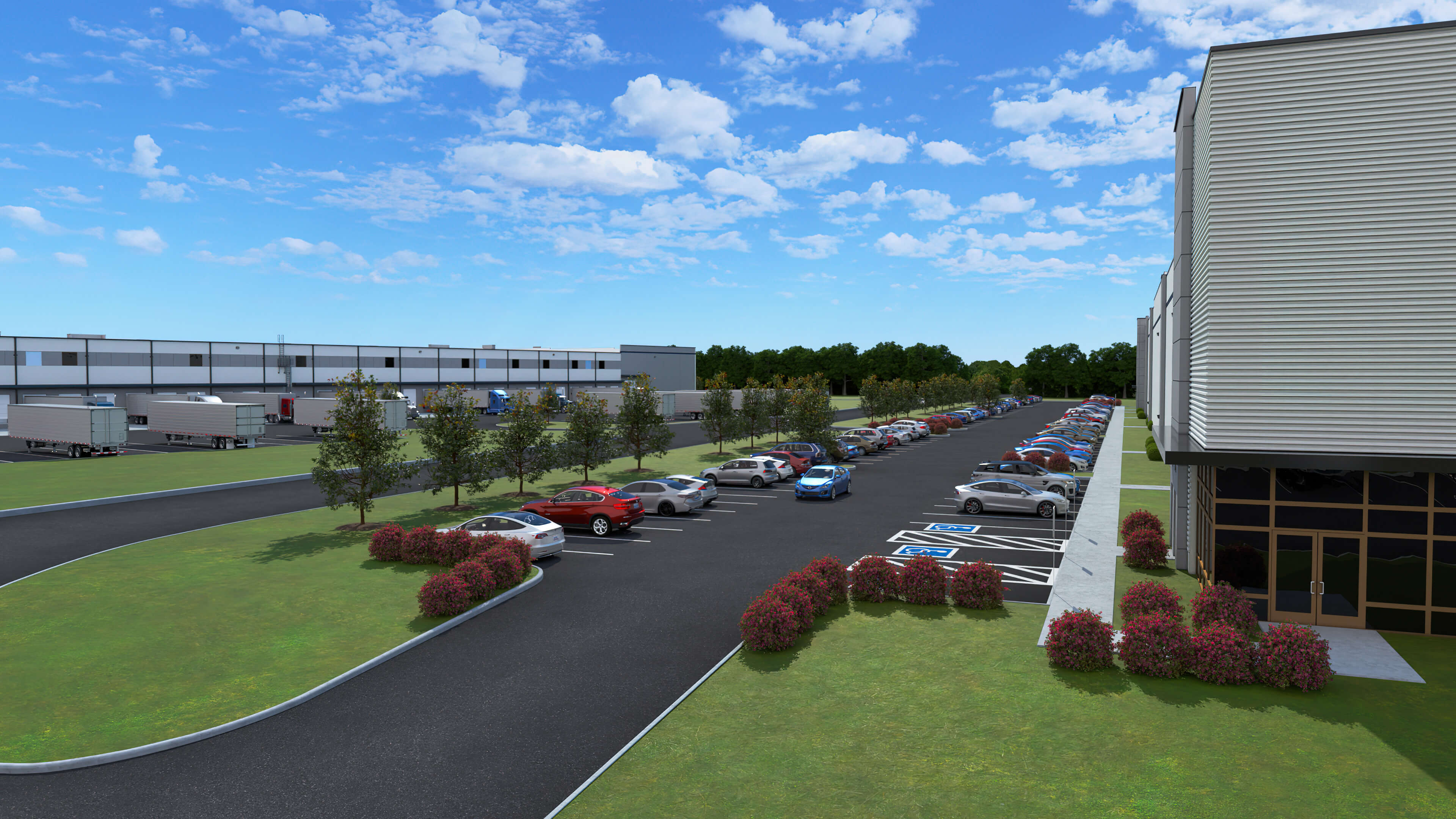 Falcon Parkway Logistics Center - angled view of building and parking