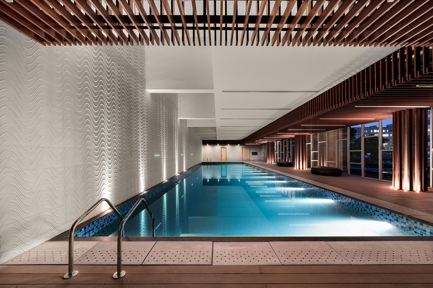 Candor Techspace,  swimming pool with soft seating and windows