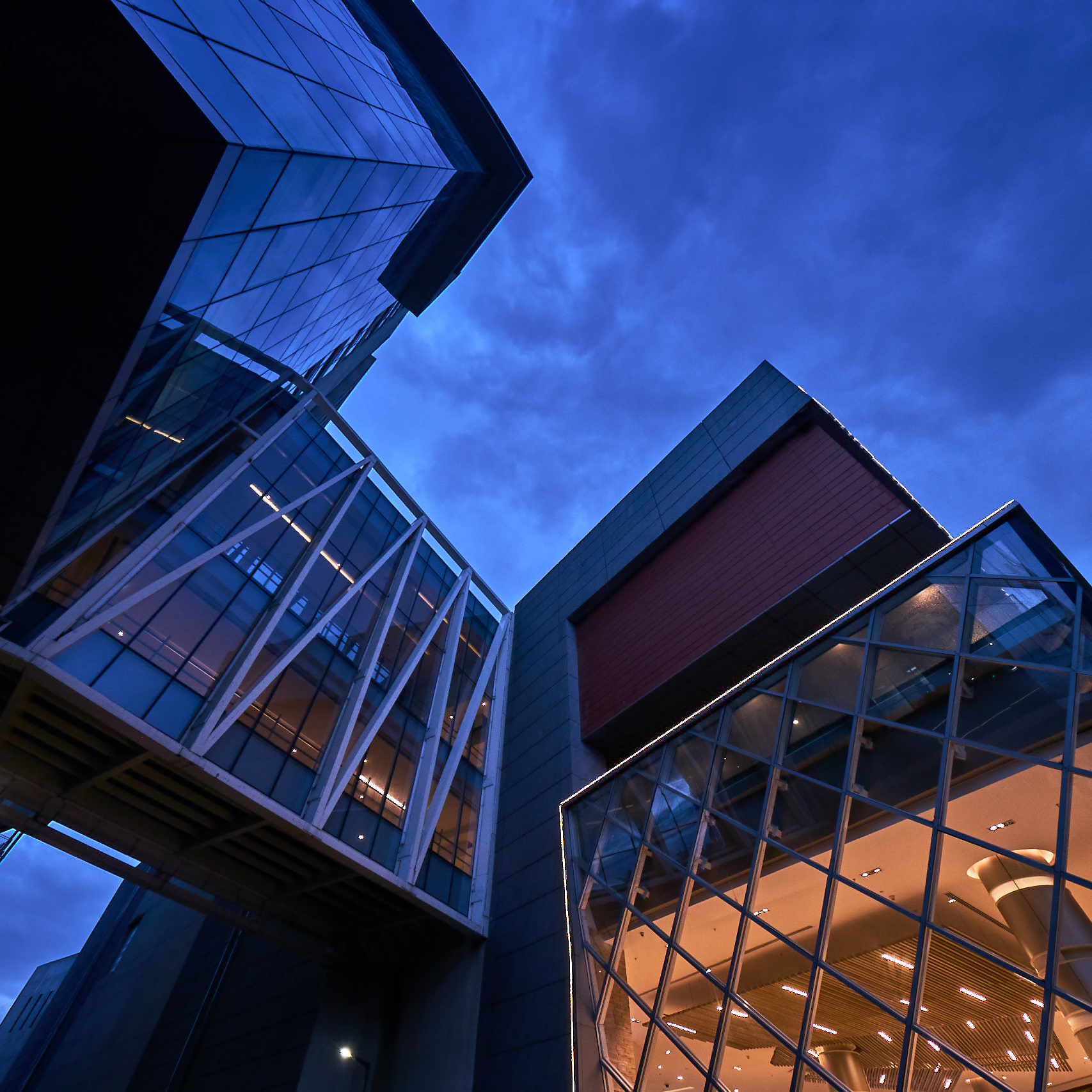 Exterior view of building in the evening