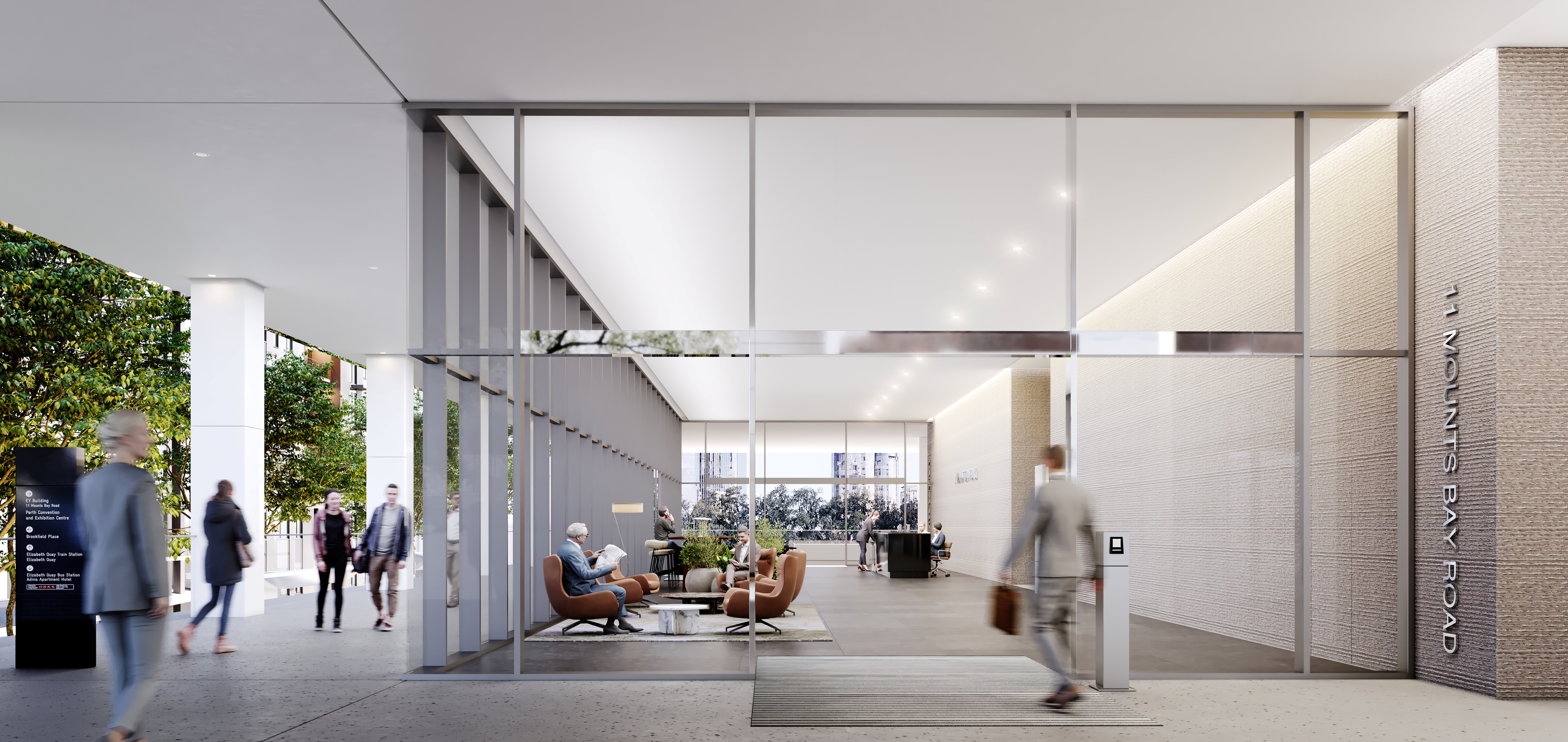 11 Mounts Bay entrance and lobby with floor to ceiling windows