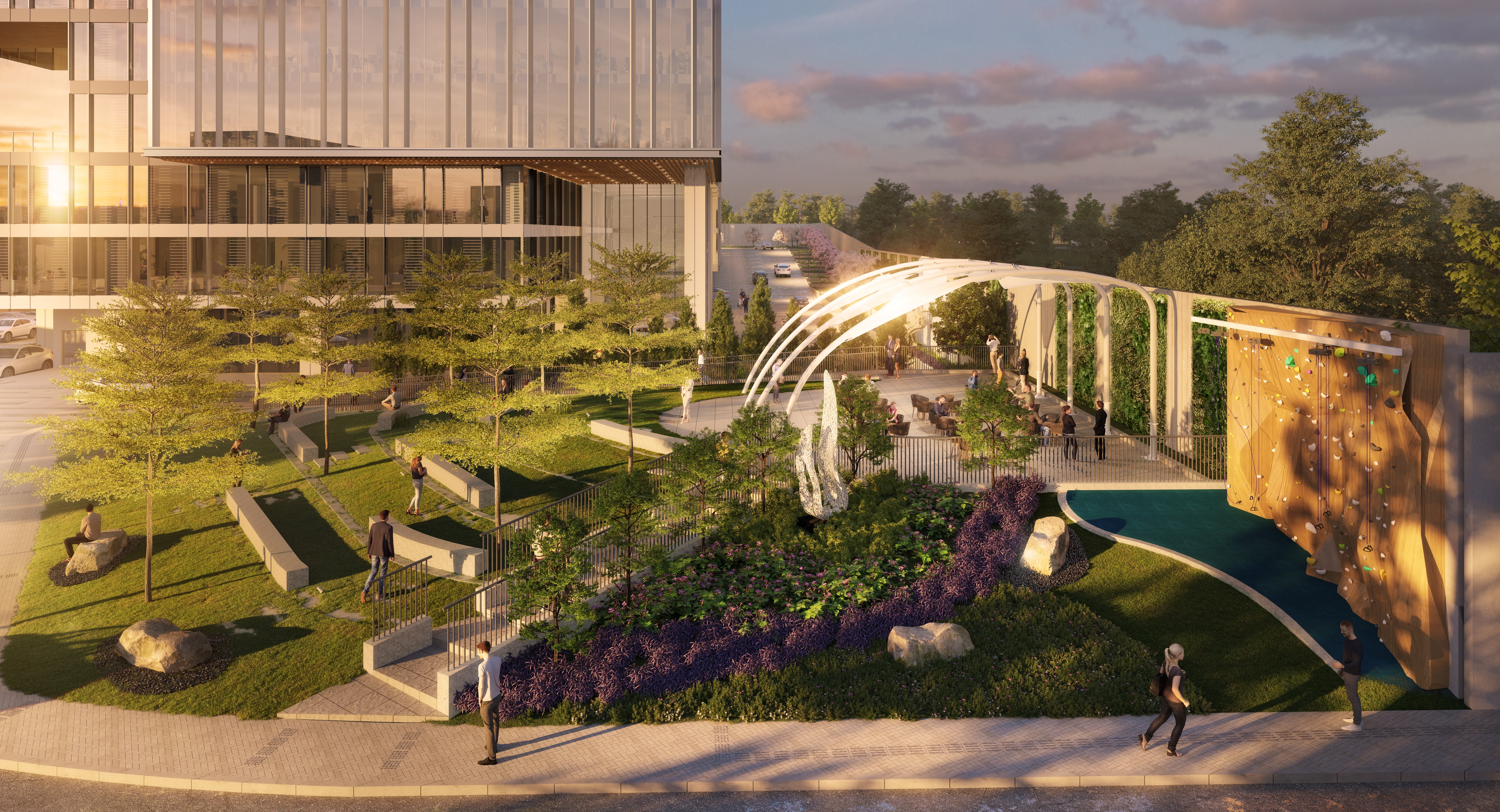 Ecoworld 4D campus and outdoor space at dusk