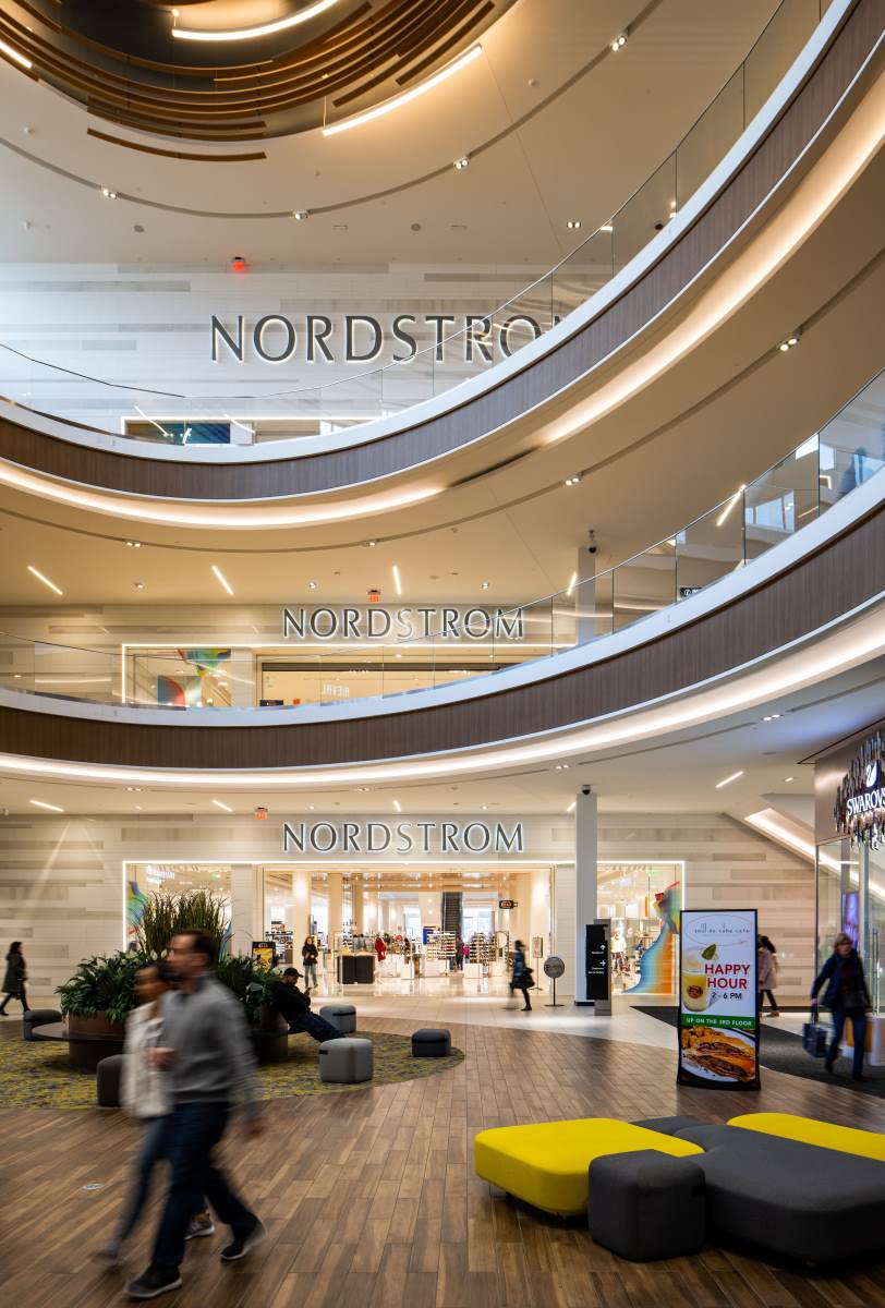 Interior of the 3 story center featuring Nordstrom storefront