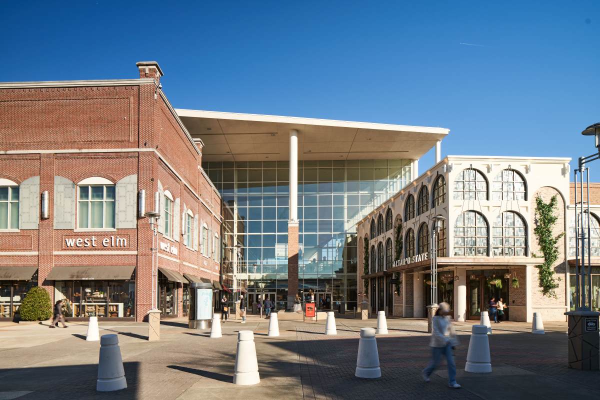 exterior of Streets at Southpoint shopping center showing west elm and altar'd state