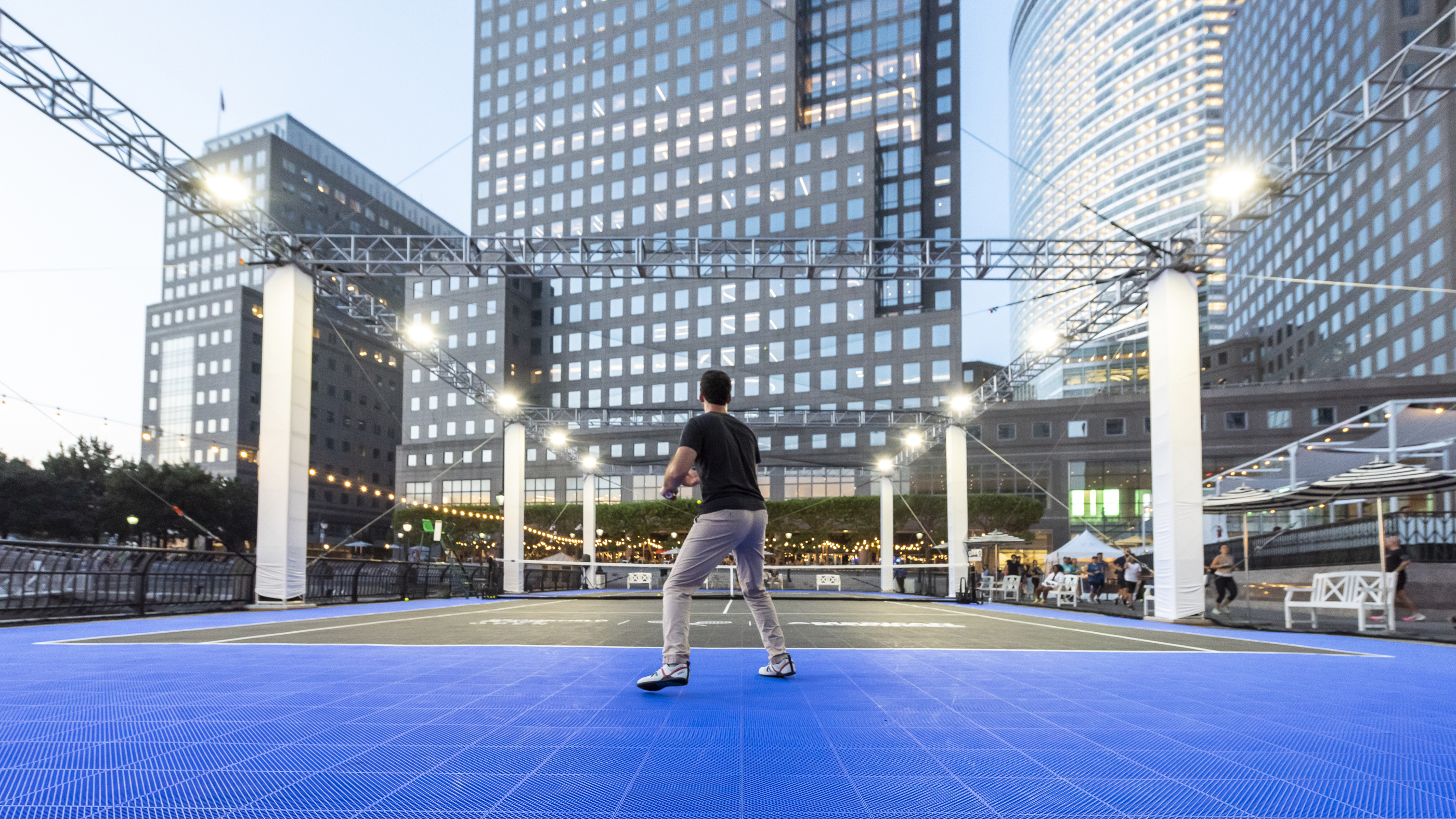 Person playing on the court at the Brookfield Place Open