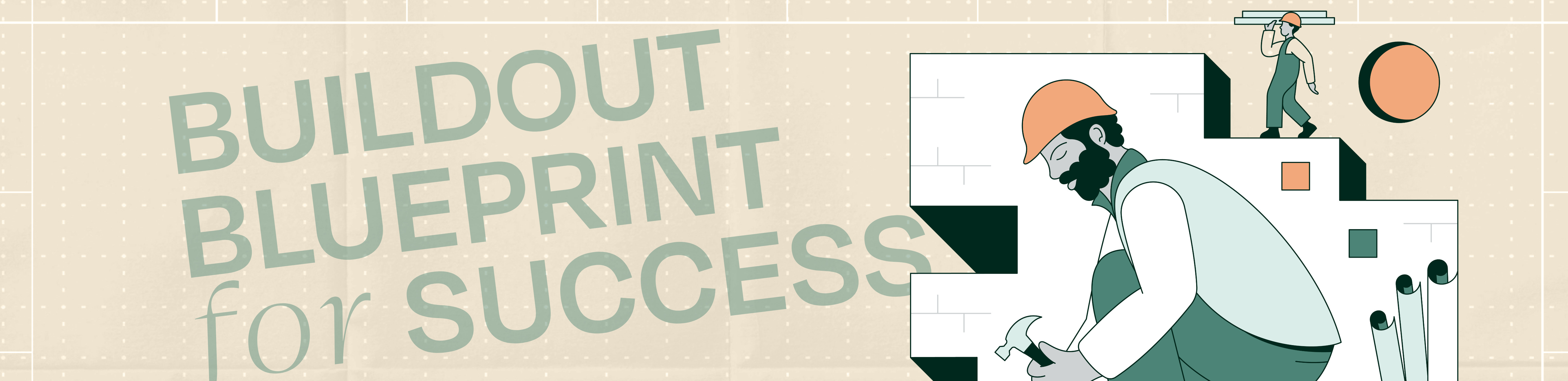 Blueprint buildout man with hammer and hard hat illustration