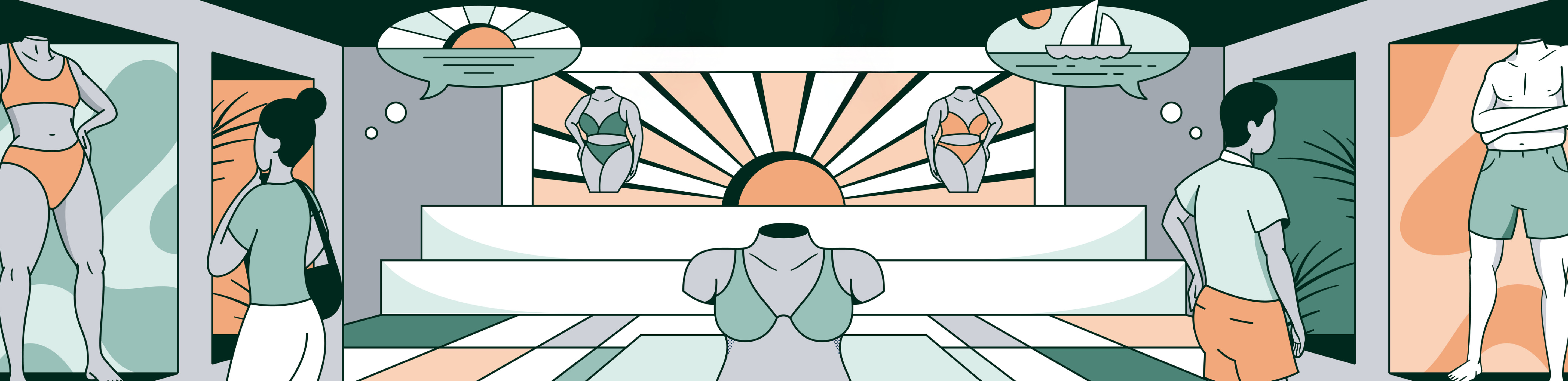 Power of Inclusivity shoppers looking at mannequins illustration