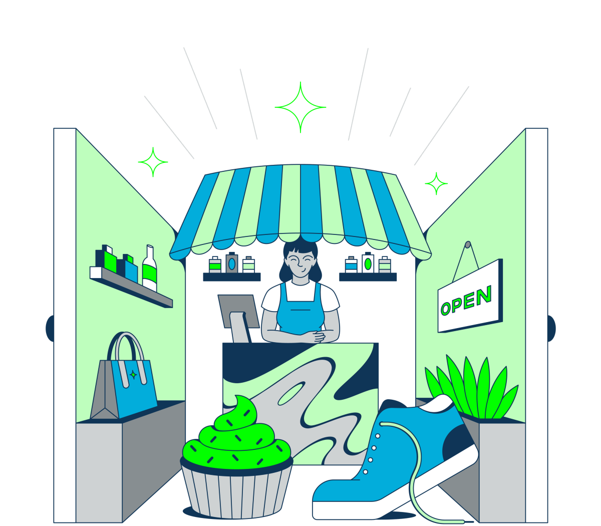 illustration of woman in a small retail business