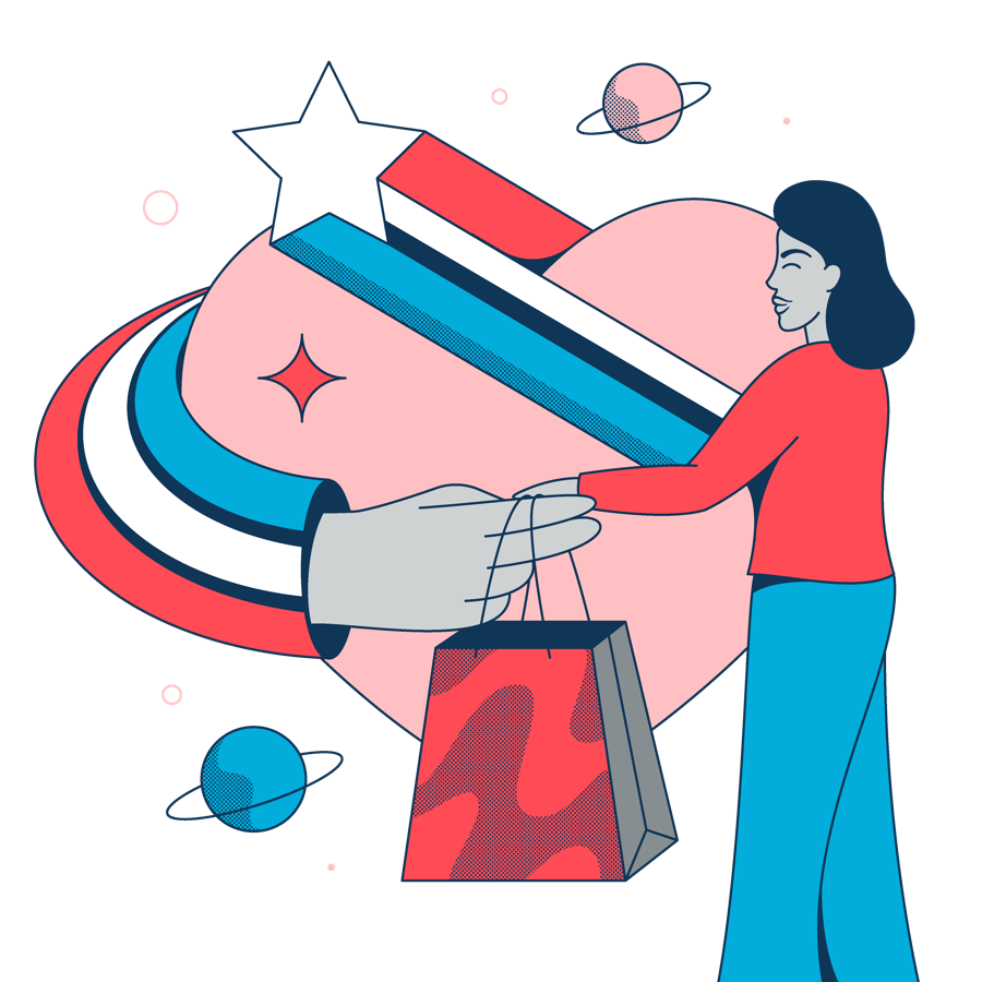 Brand values woman with shopping bag illustration