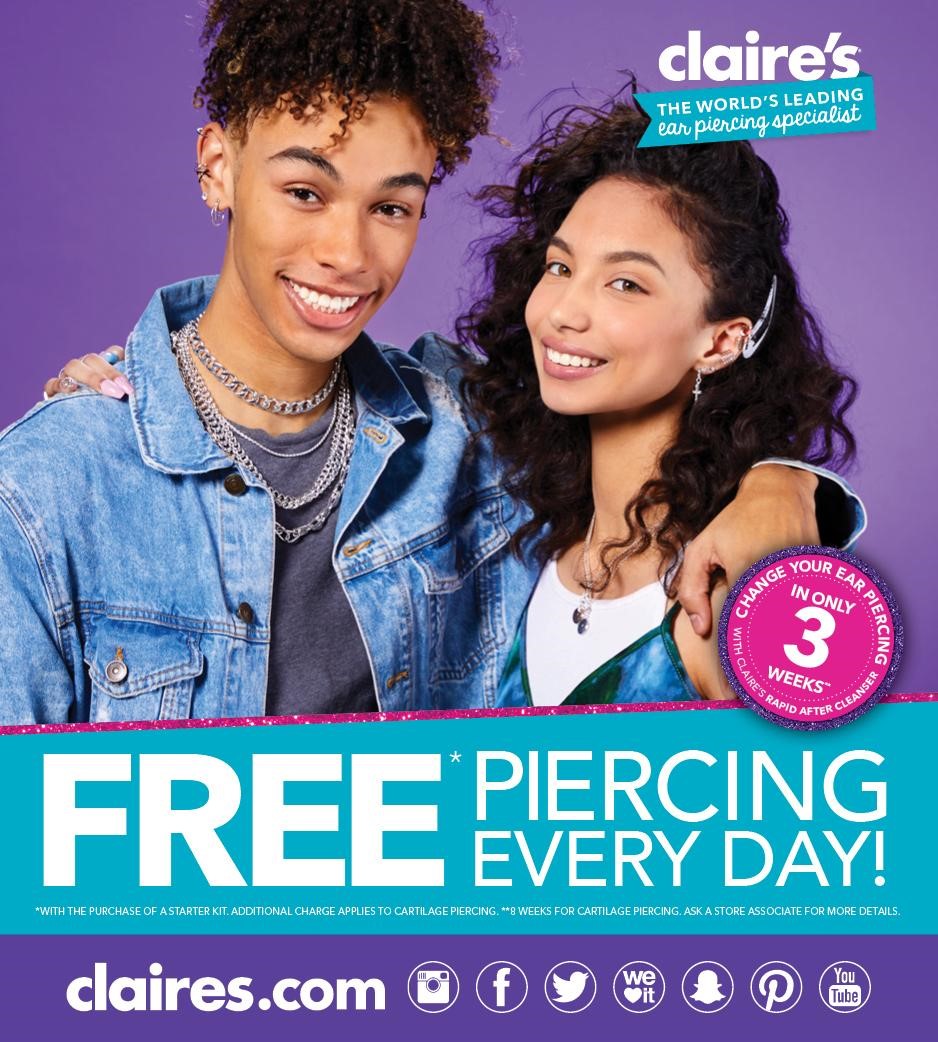 FREE ear piercing every day! from Claire's