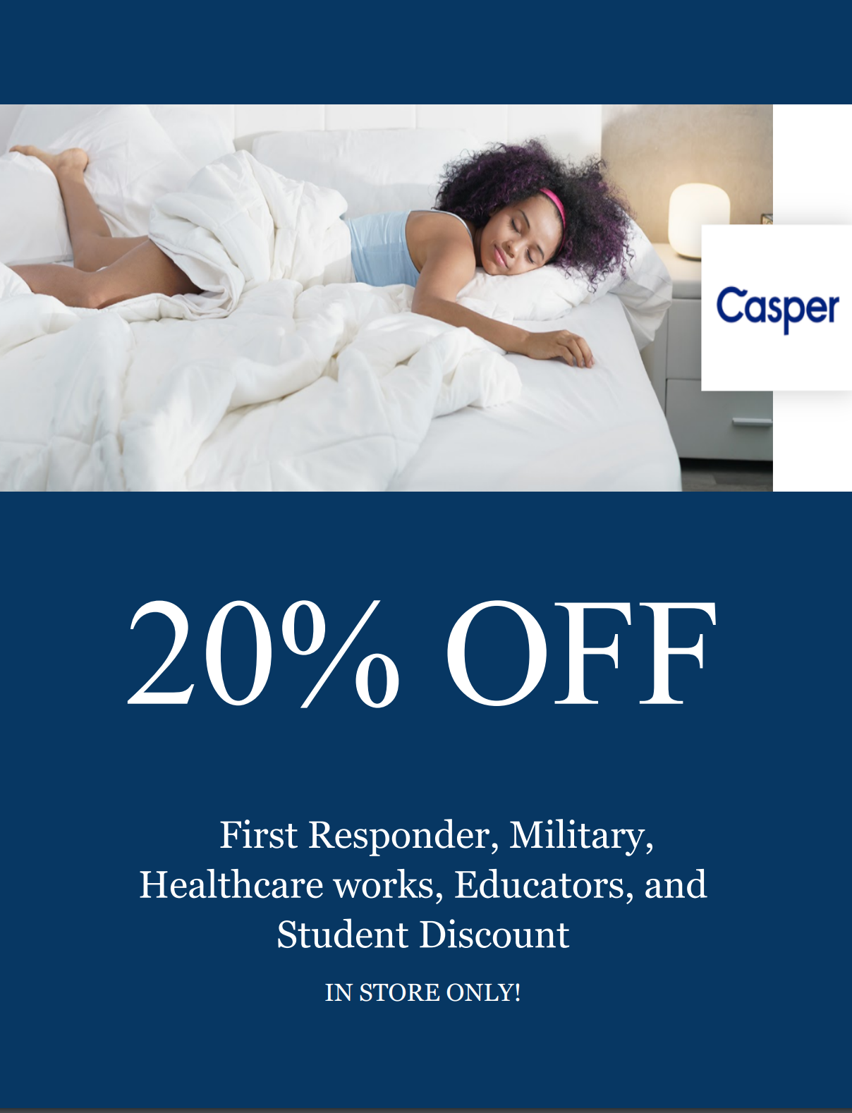 20% off for military, healthcare, first responders and educators from Casper