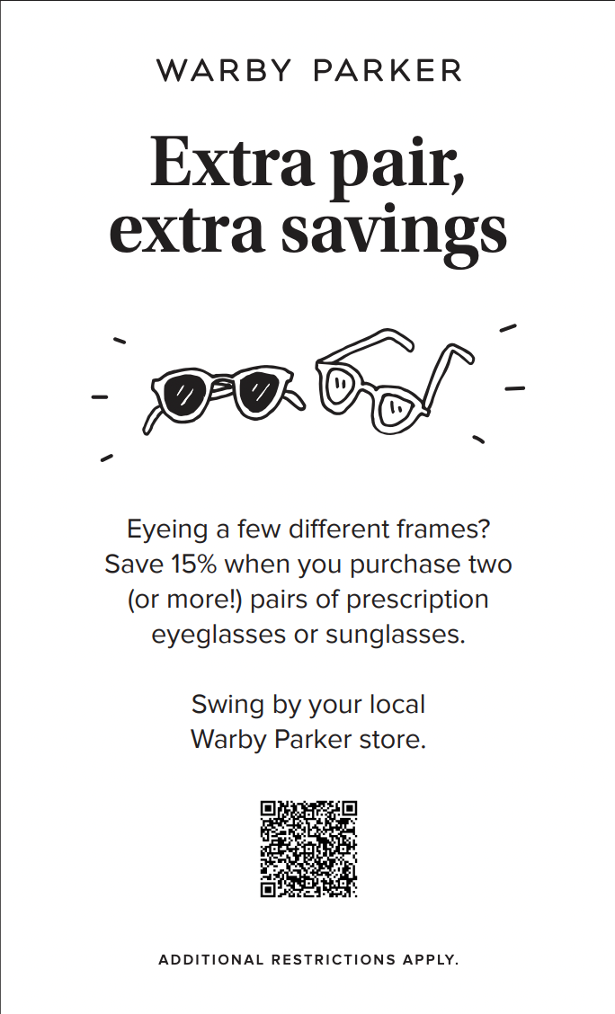 Extra pair, extra savings from Warby Parker