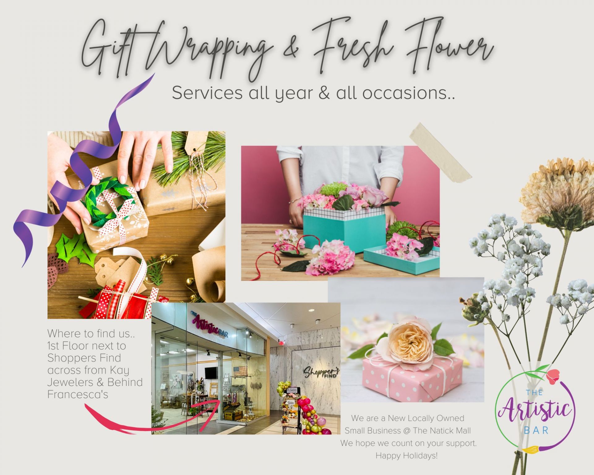Gifts Wrapping & Fresh Flowers Services from The Artistic Bar