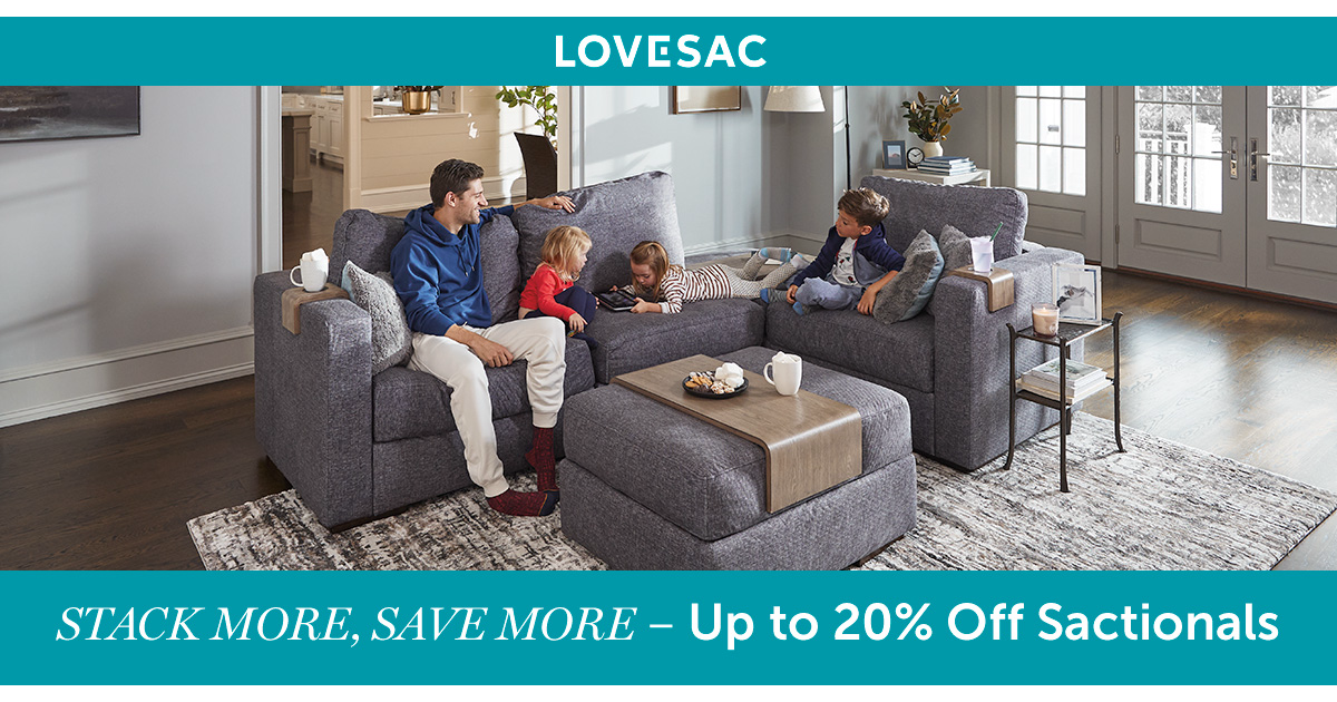 STACK MORE, SAVE MORE Up to 20% Off Sactionals from Lovesac Designed For Life Furniture Co