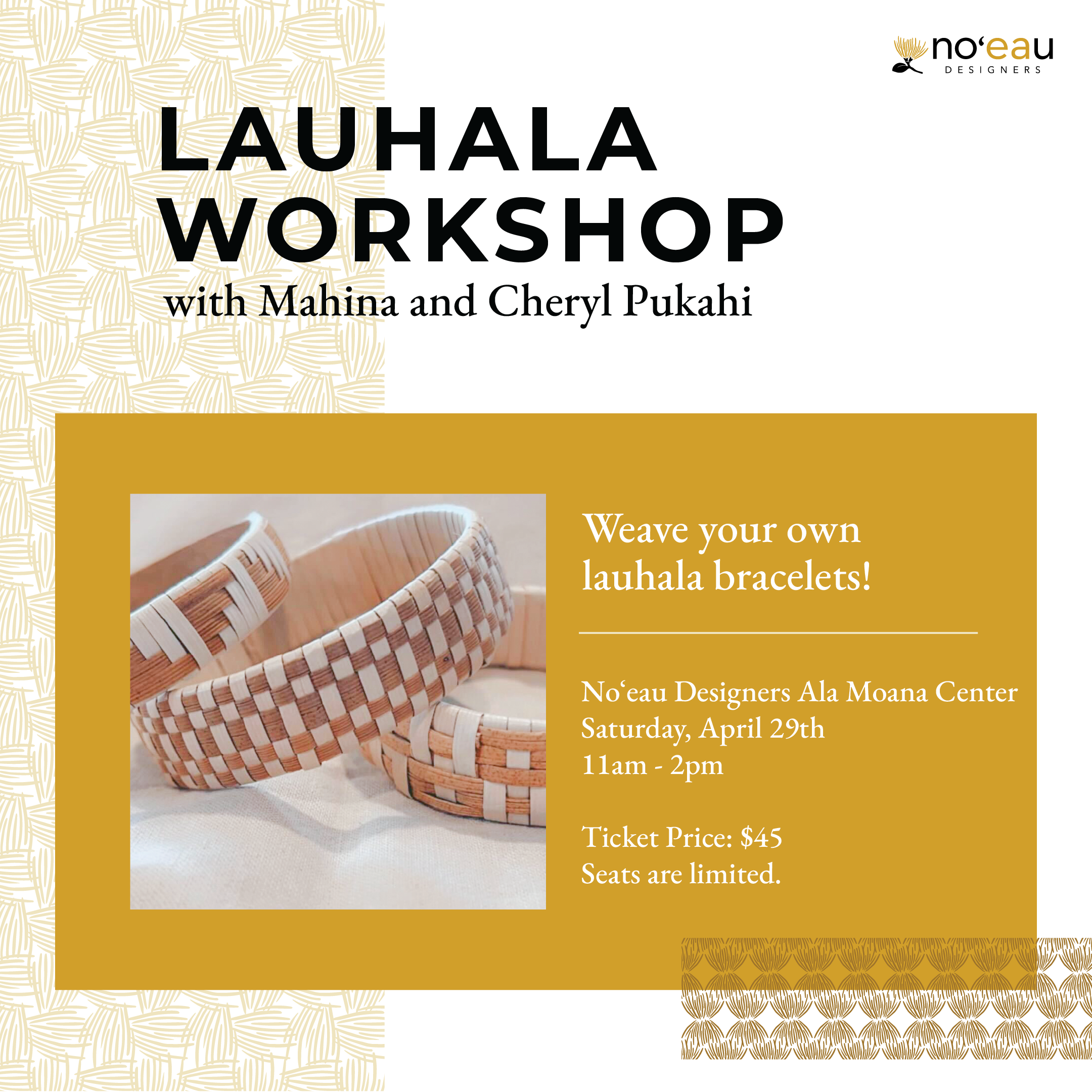 Lauhala Workshop: Lauhala Bracelet from No'eau Designers