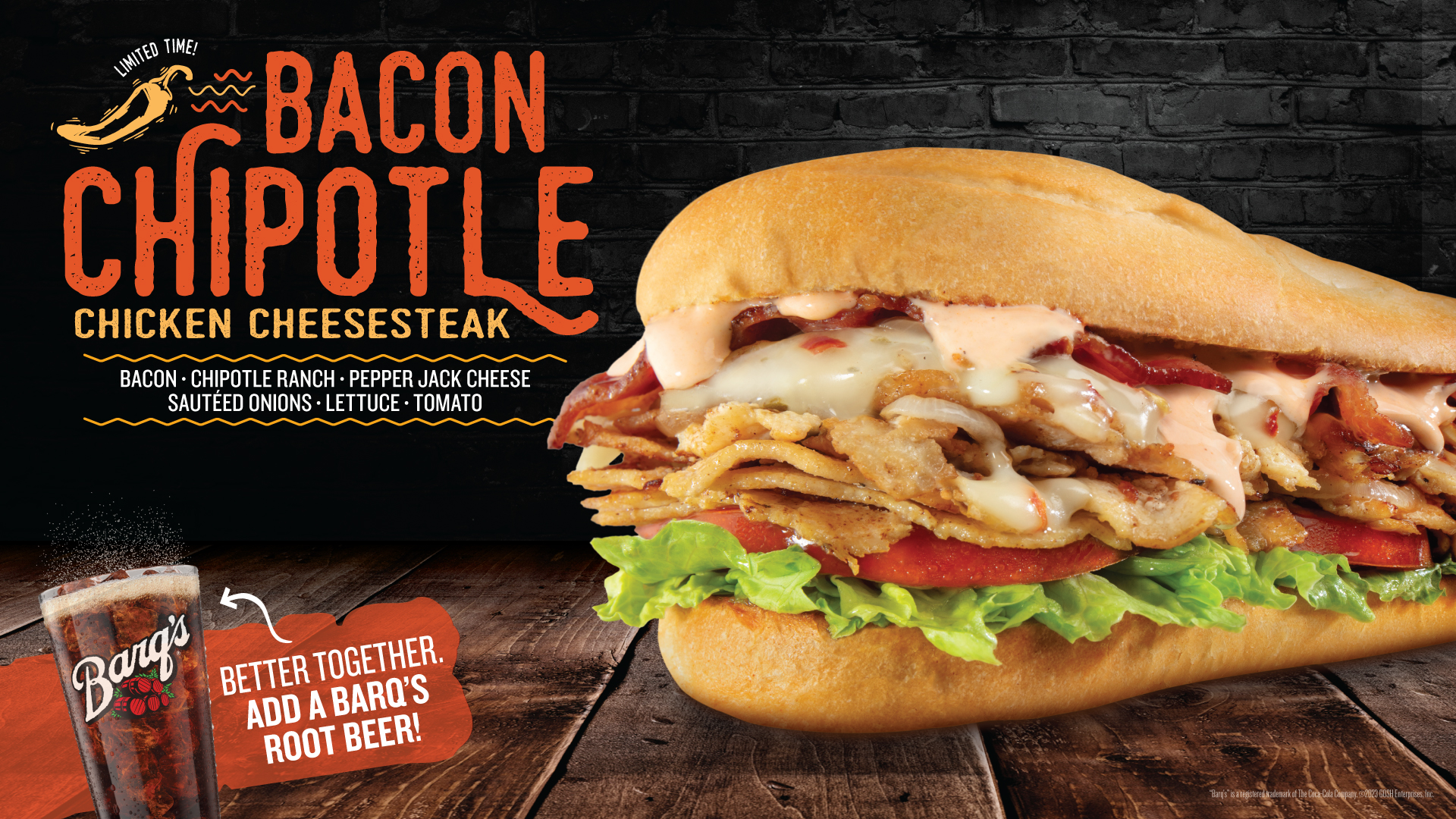 Bacon Chipotle Chicken Cheesesteak from Charleys Philly Steaks