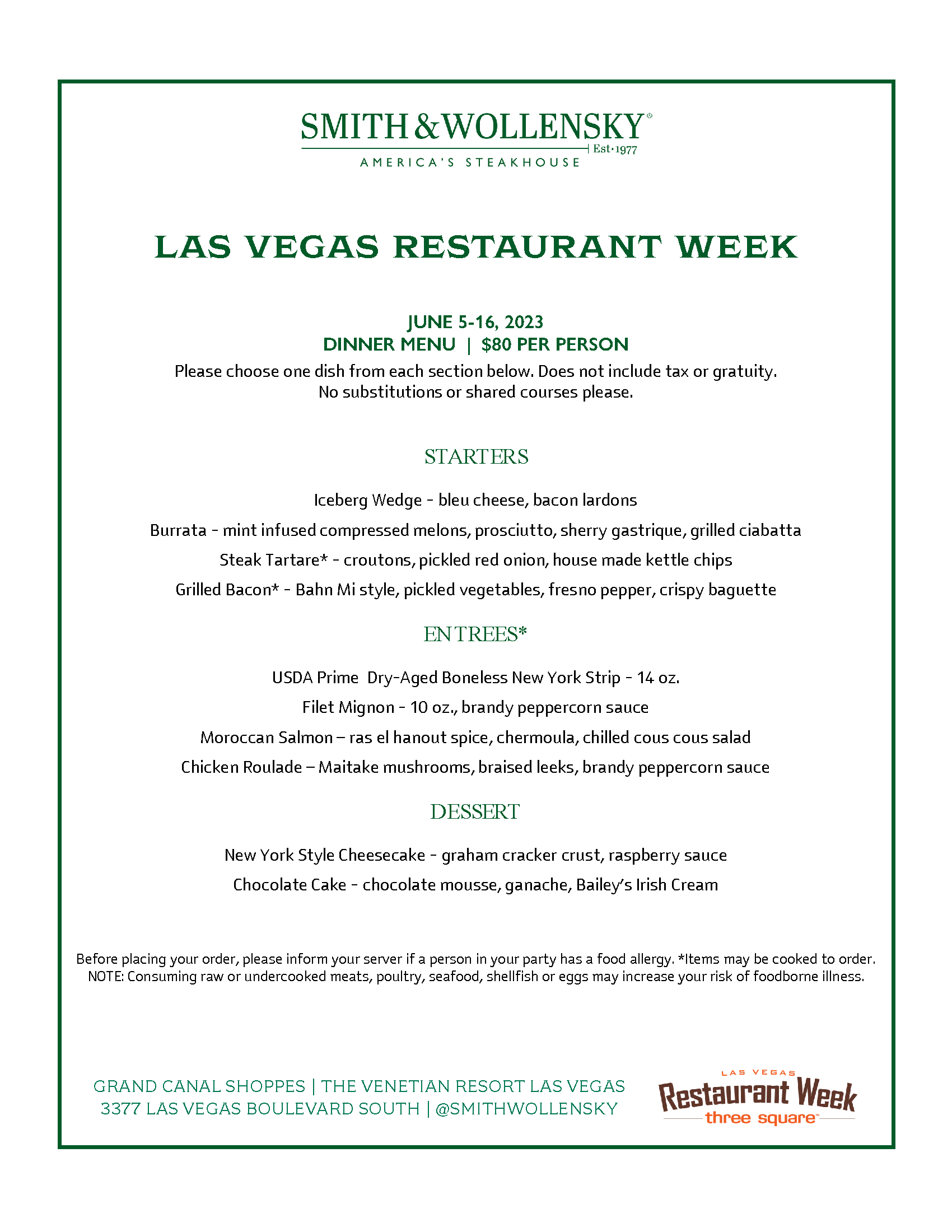 Las Vegas Restaurant Week from Smith & Wollensky