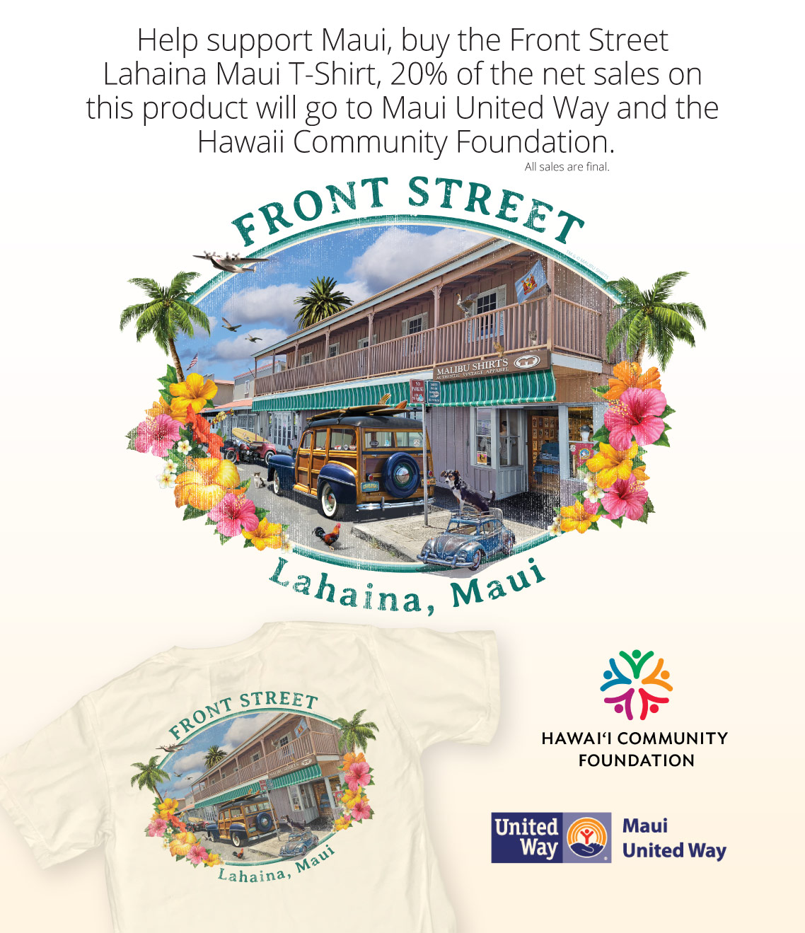 Front Street Lahaina Maui T-Shirt to Support Maui from Malibu Shirts