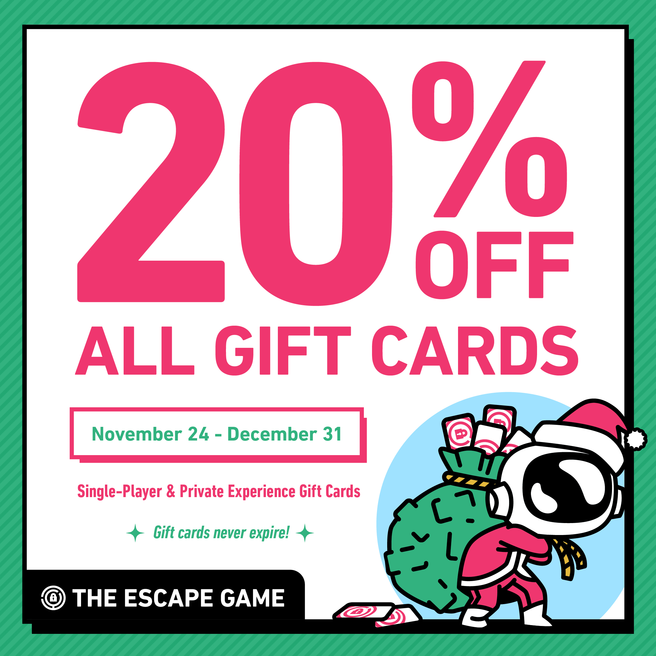 20% off all gift cards from The Escape Game
